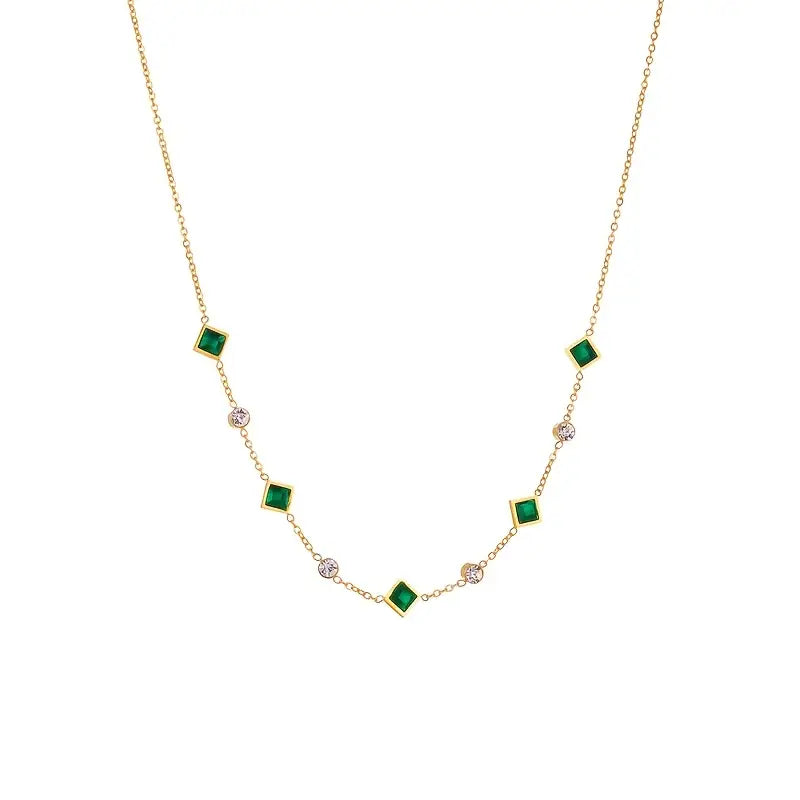 Emerald and Gold Geometric Station Necklace