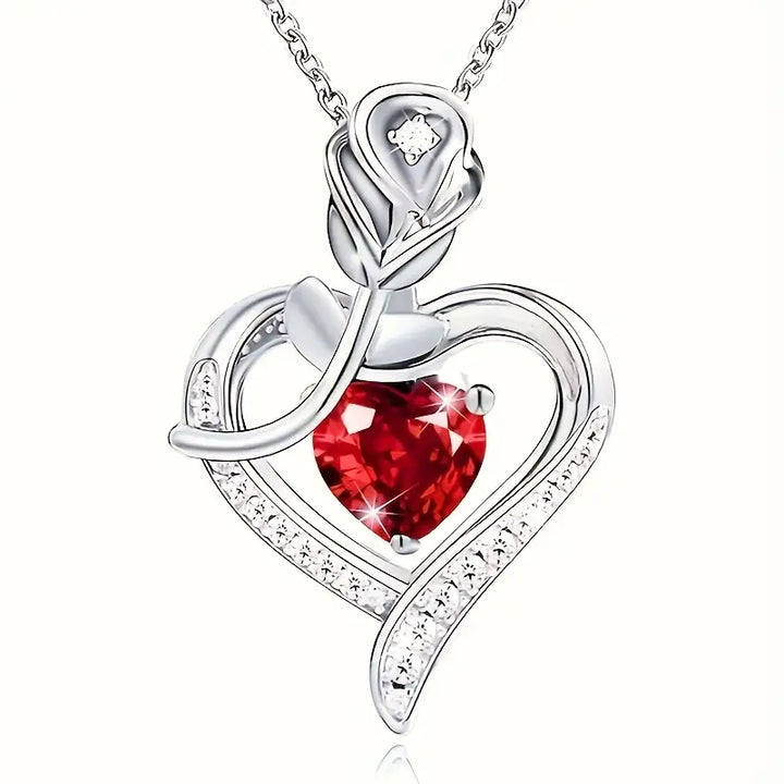 Ruby Heart Pendant Necklace in Silver