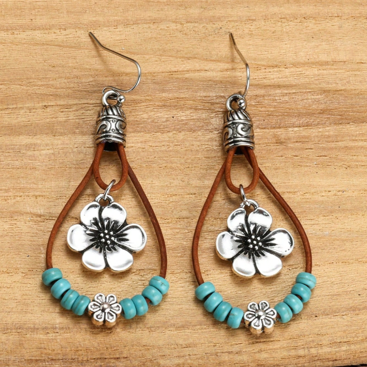 Bohemian Turquoise Floral Silver Earrings