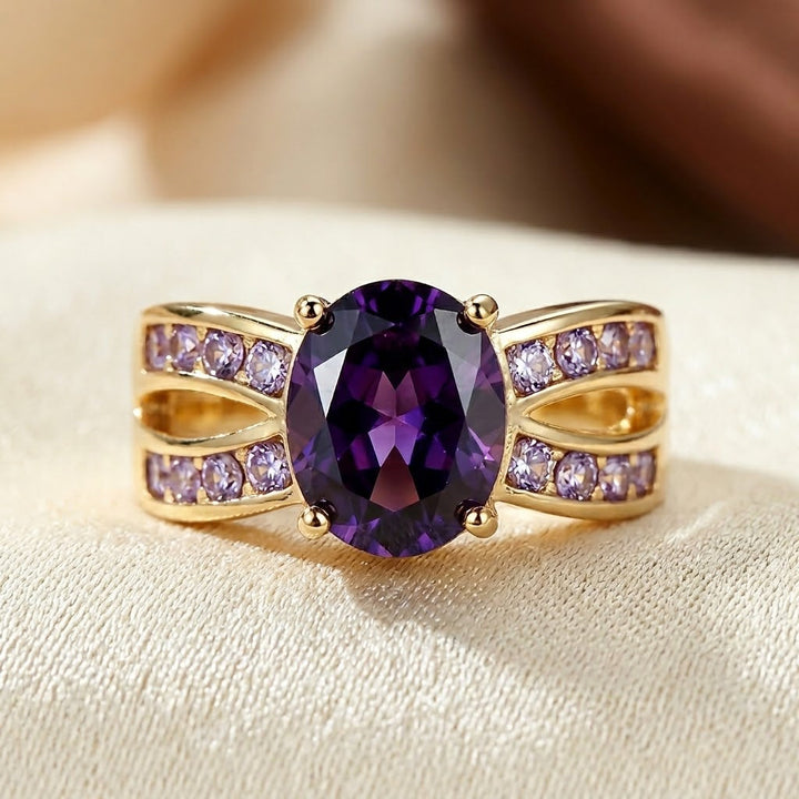 Amethyst and Gold Double Band Ring