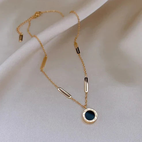 Black Roman Pendant Necklace with Gold Accents