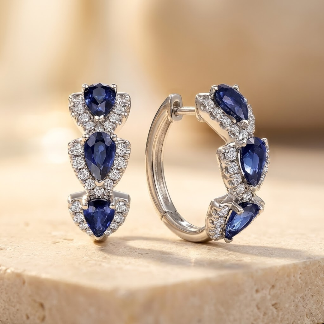 Sapphire Halo Silver Hoop Earrings