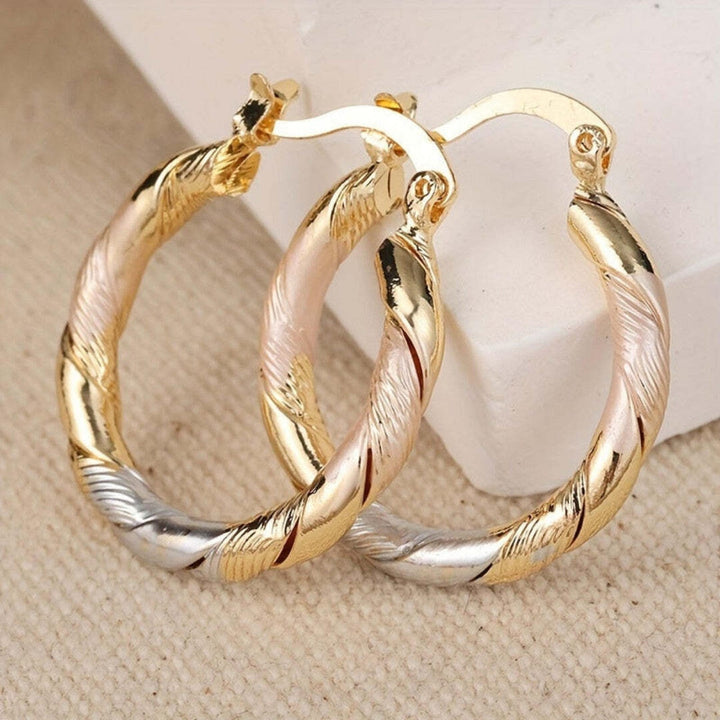 Retro Circular Hoop Earrings in Gold, Silver, and Rose Tones