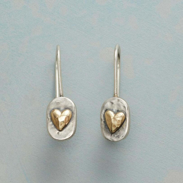 Retro Gold Inlaid Heart-Shaped Earrings