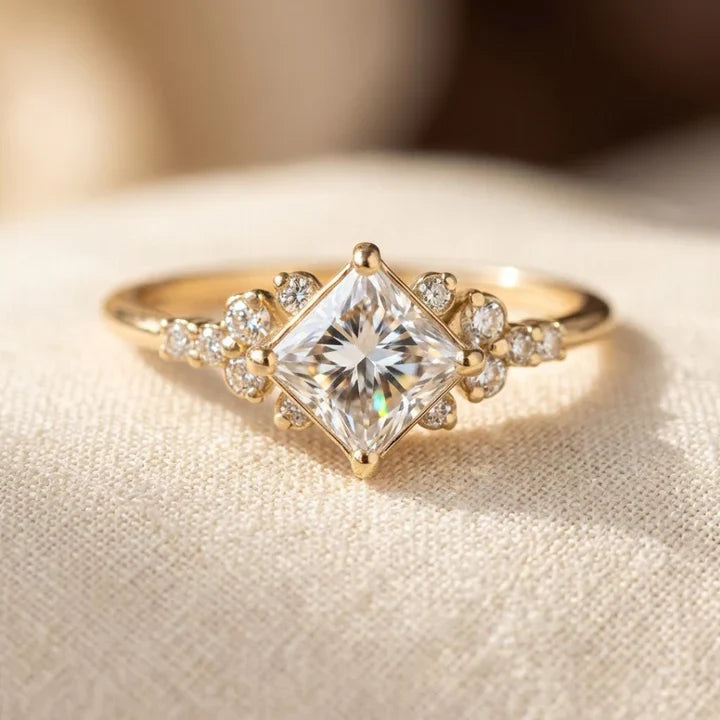 Gold Square Solitaire Band