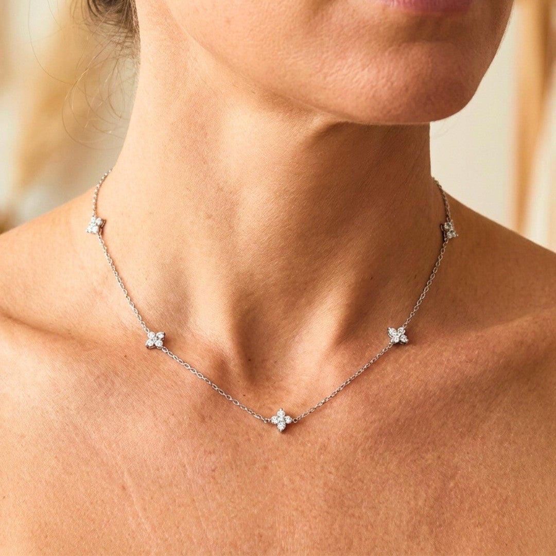 Stunning Zirconia Necklace with Floral Inlay