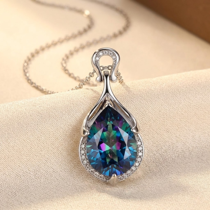 Sapphire Teardrop Pendant Necklace in Silver