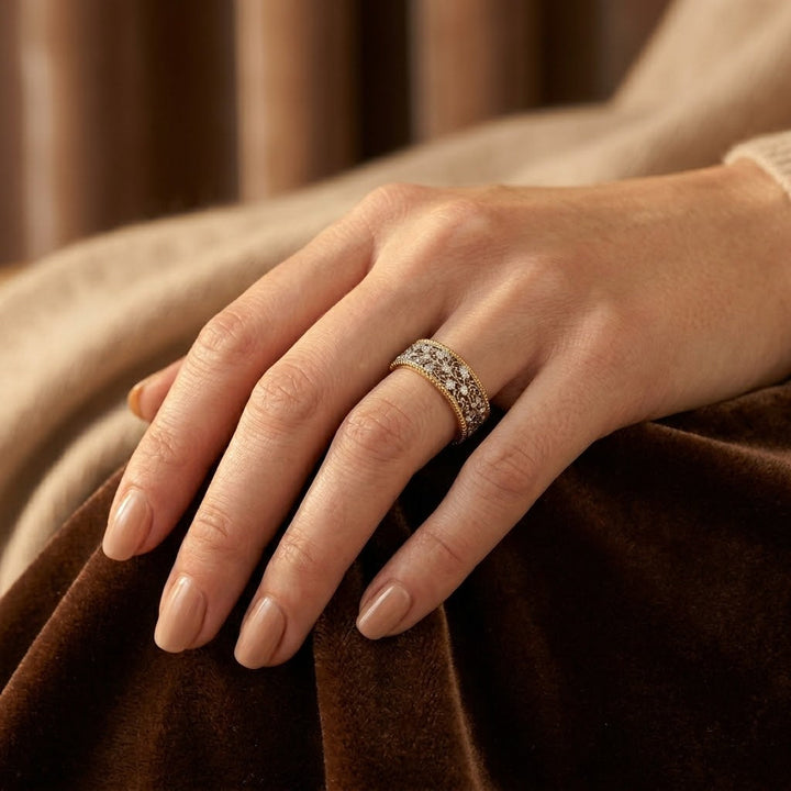 Ornate Band Ring in Silver and Gold