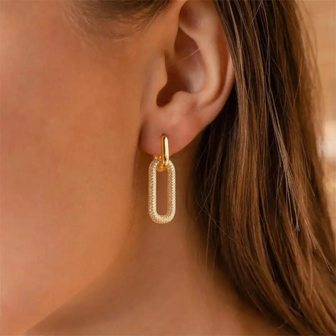 Vintage-Inspired Rhinestone Geometric Hoop Earrings