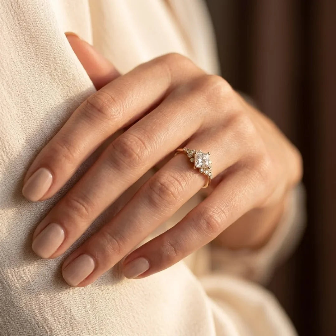 Gold Square Solitaire Band