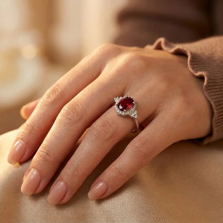 Ruby Halo Ring in Silver