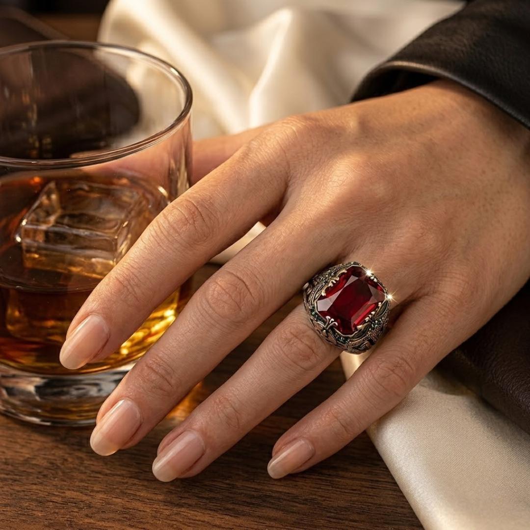 Elegant Ruby Silver Signet Ring