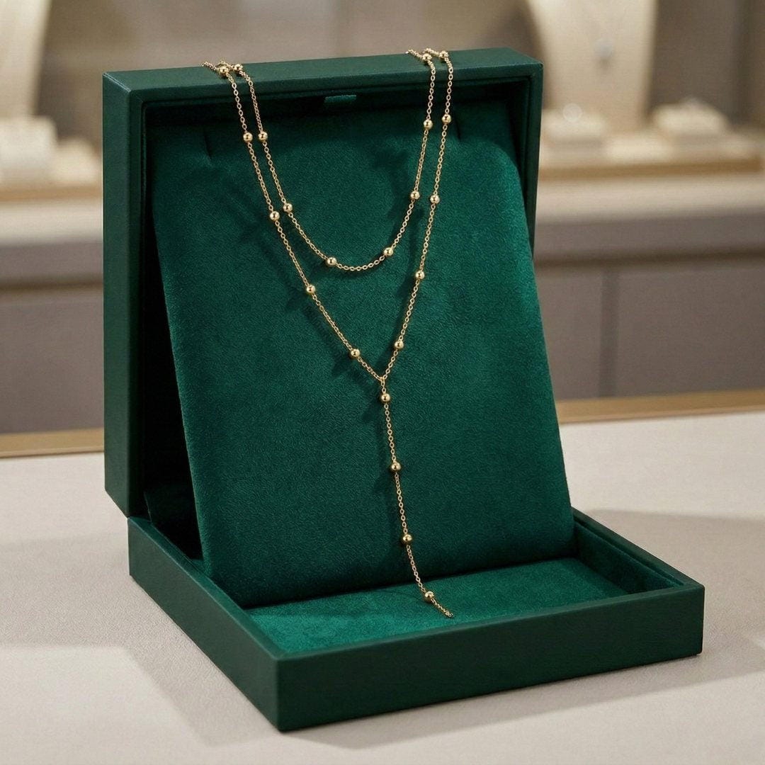 Gold Double-Strand Long Tassel Beaded Necklace