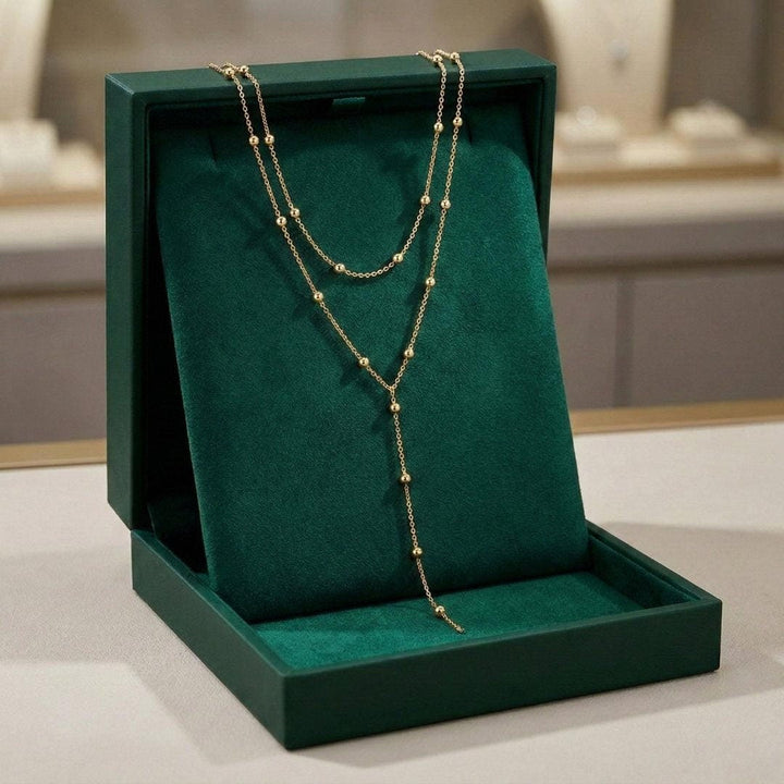Gold Double-Strand Long Tassel Beaded Necklace