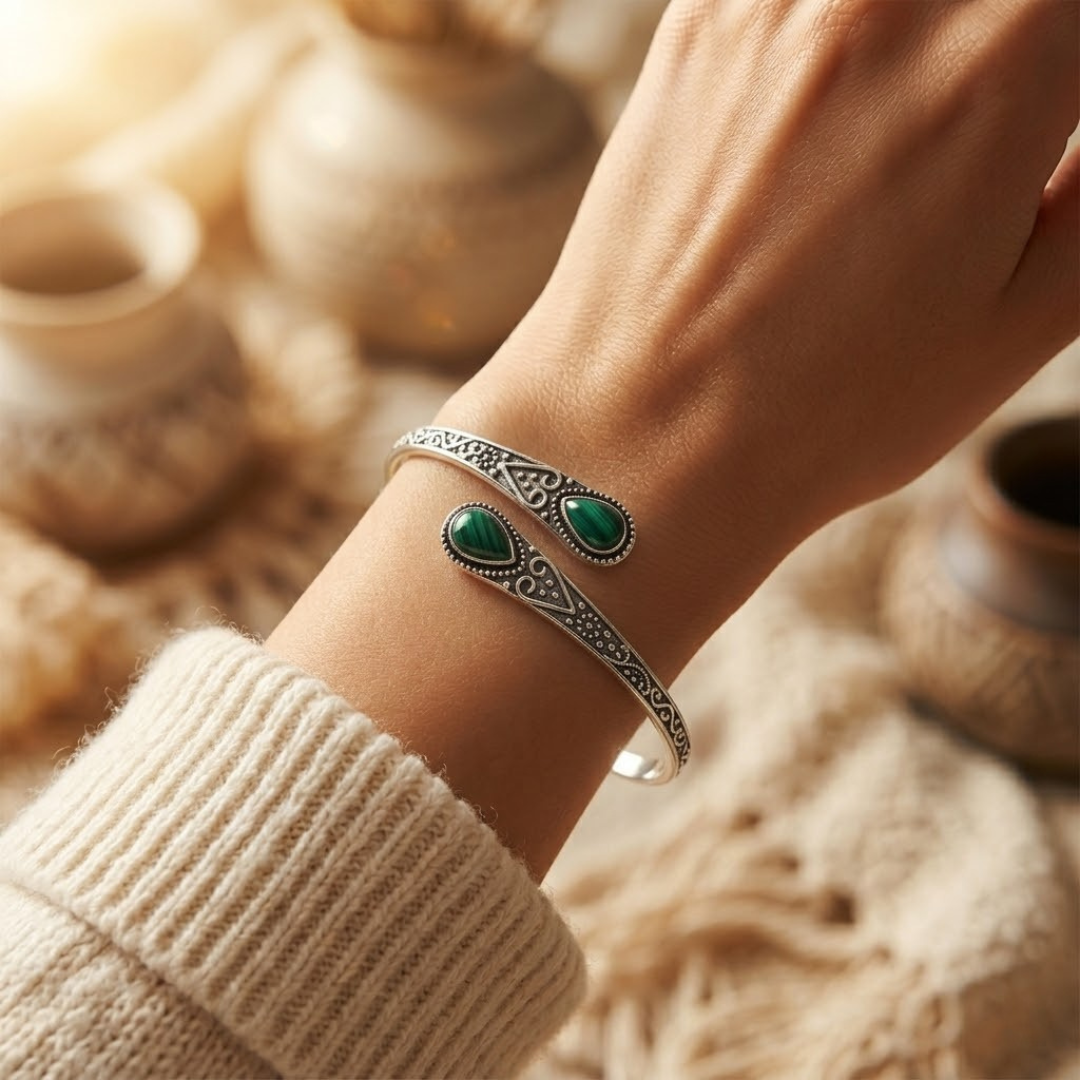 Antique Silver Emerald Bracelet