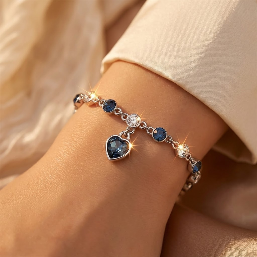 Sapphire Heart Pendant Silver Chain Bracelet