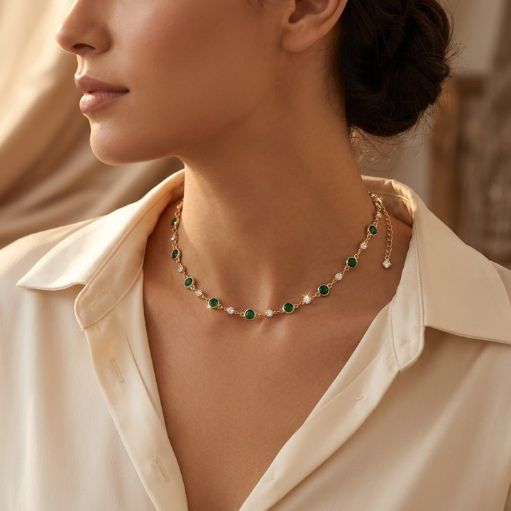 Emerald and Gold Charm Necklace