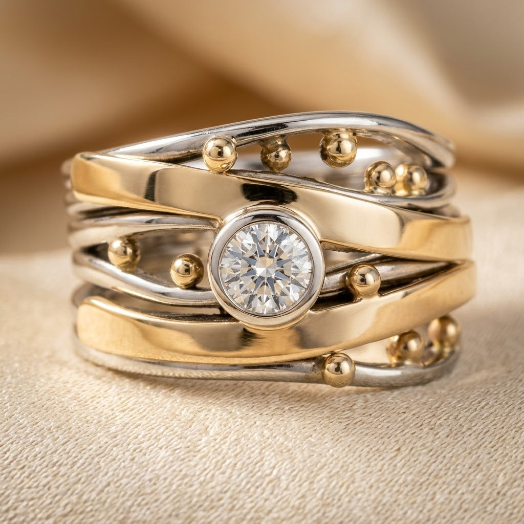 Gold and Silver Bezel-Set Wrap Ring
