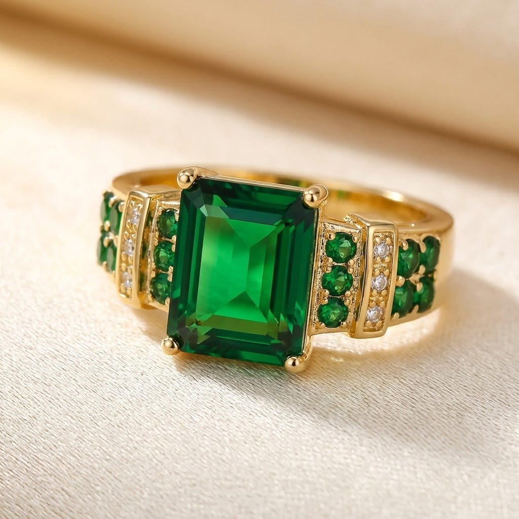 Emerald and Gold Mixed Stone Ring