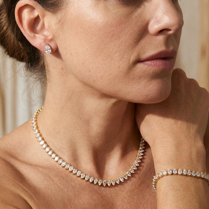 Stunning Clear Round Cubic Zirconia Complete Bridal Set