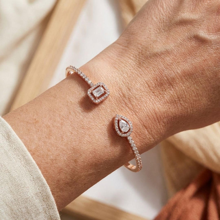 Gold Open Cuff Bracelet with Dual Gemstones