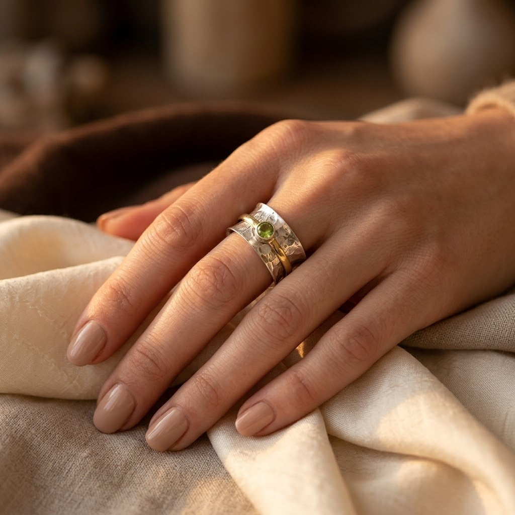 Rustic Dual-Tone Silver and Gold Band Ring