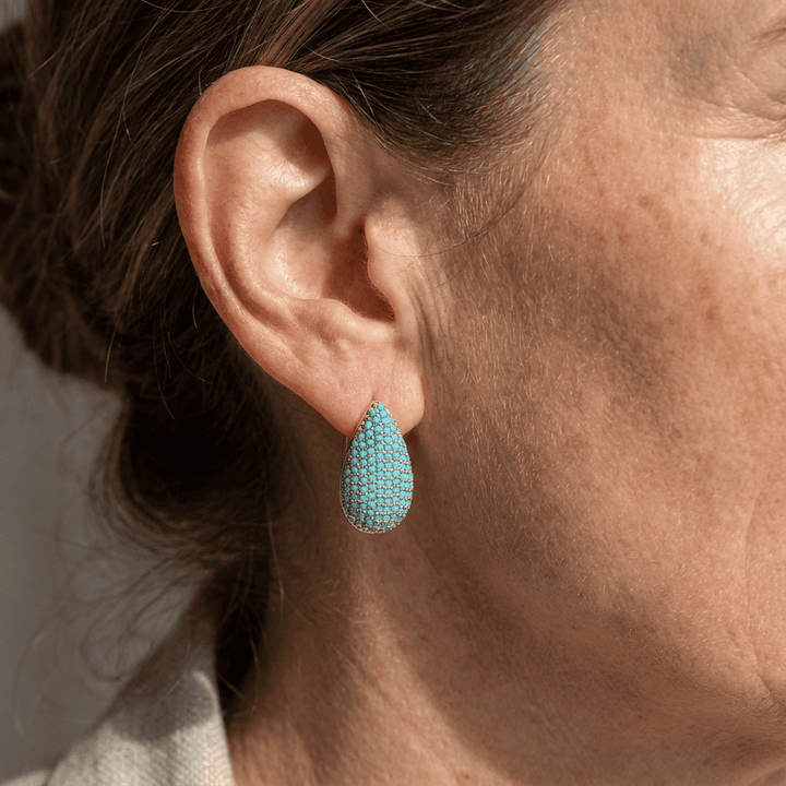 Turquoise Teardrop Hoop Earrings with Pavé Detail