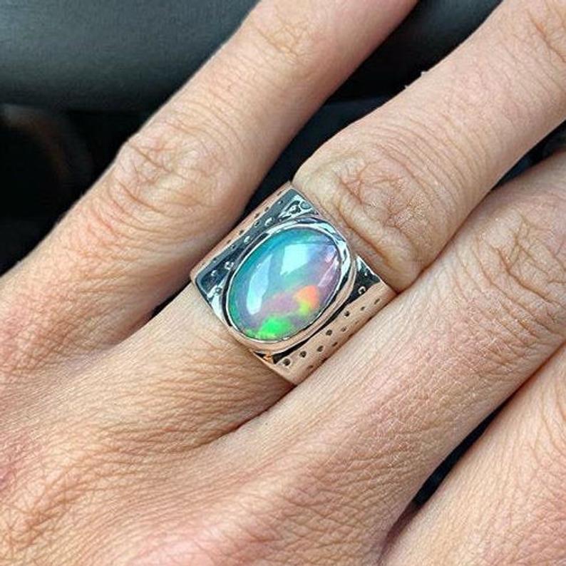 Iridescent Oval Gemstone Ring