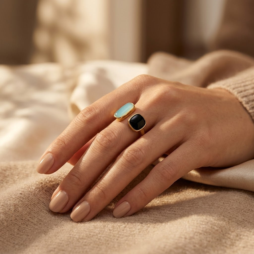 Gold Double Stone Adjustable Ring