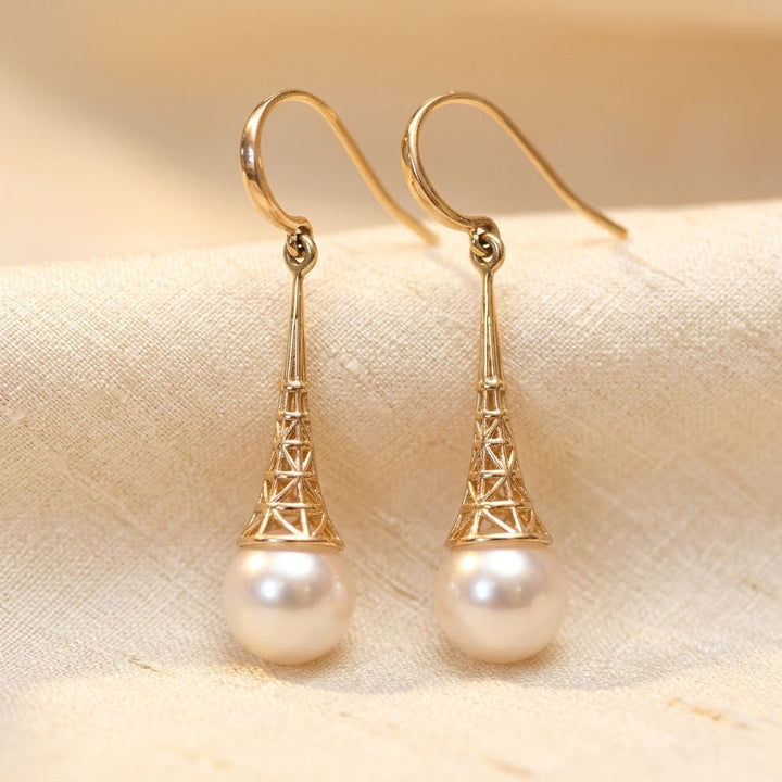 Pearl Drop Earrings with Elegant Gold Filigree Design