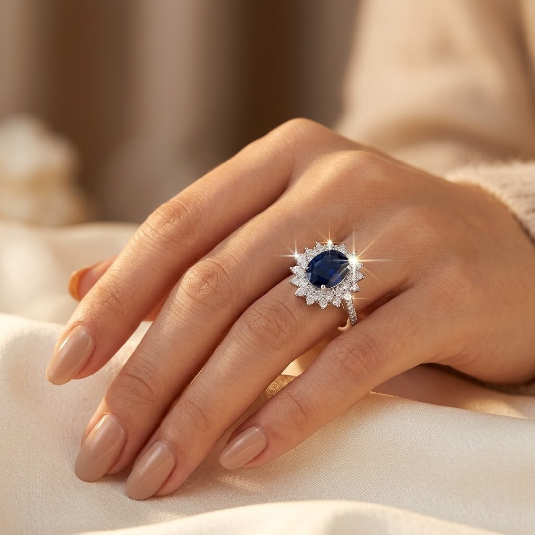 Sapphire Halo Ring in Gold