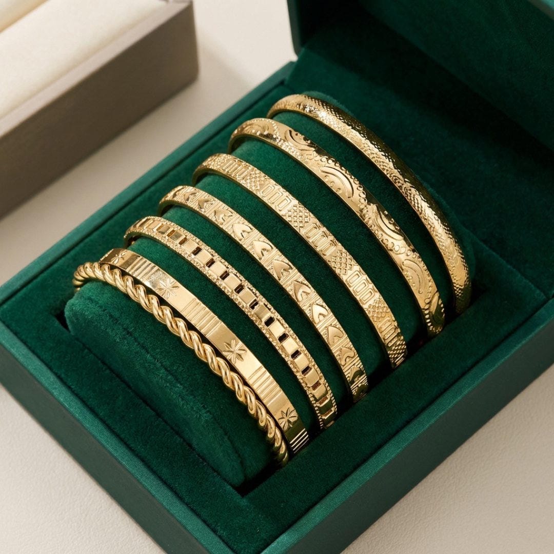 Gold Resort Bracelet Set with Open Bangle Design