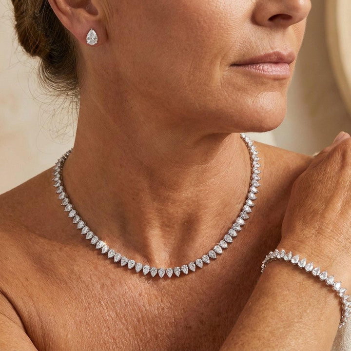 Stunning Clear Round Cubic Zirconia Complete Bridal Set