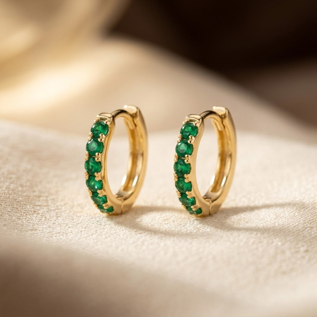 Emerald Gold Hoop Earrings