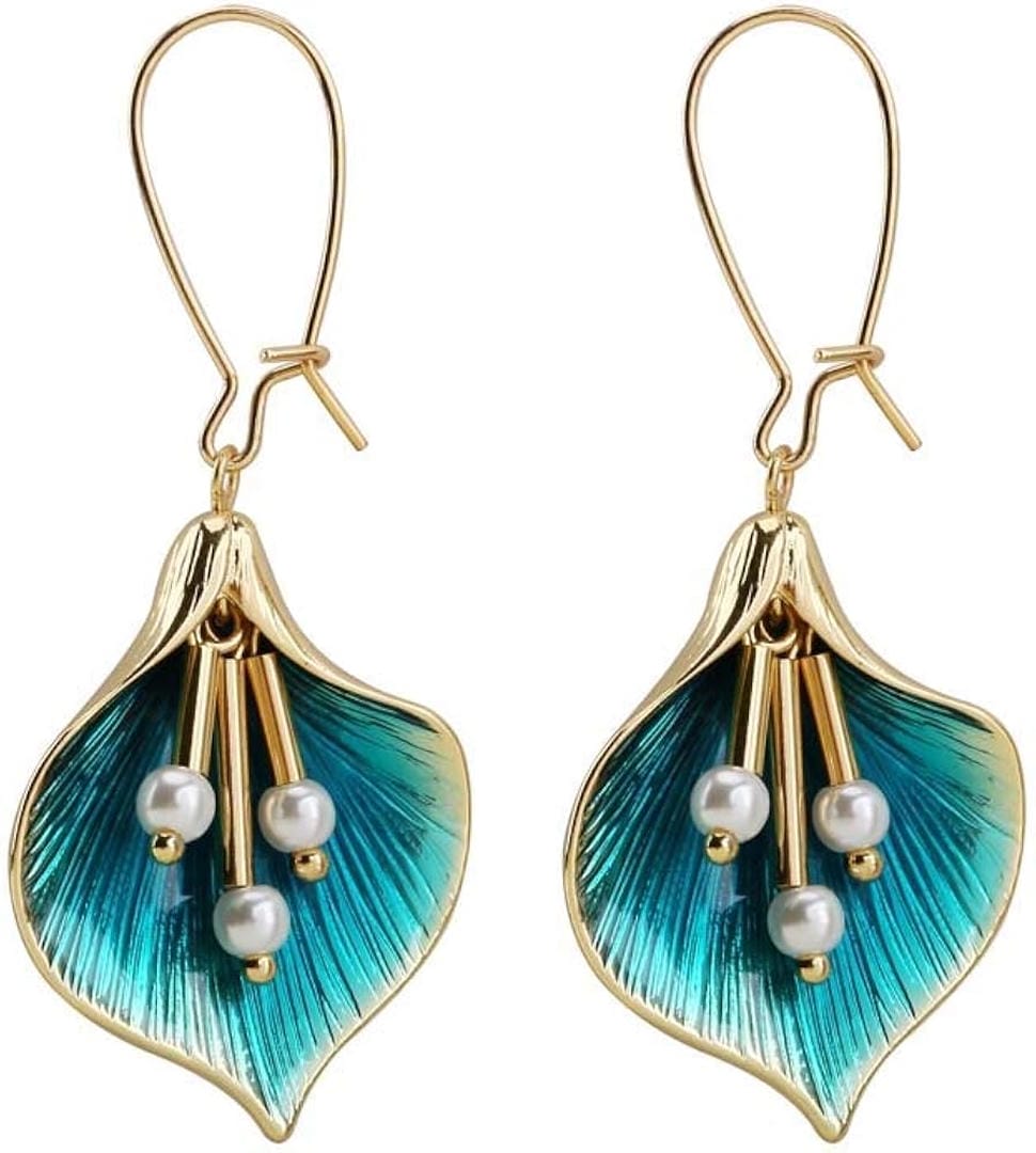 Antique Silver Earrings with Blue Lotus Design