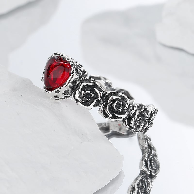 Antique Silver Rose Heart Band