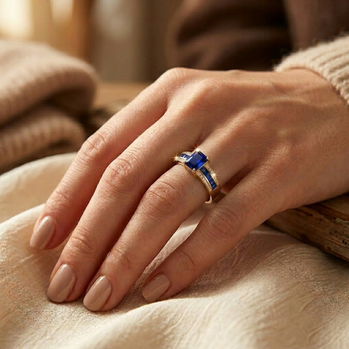 Sapphire-Studded Square Gold Ring