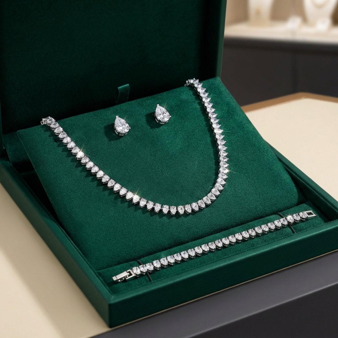 Stunning Clear Round Cubic Zirconia Complete Bridal Set