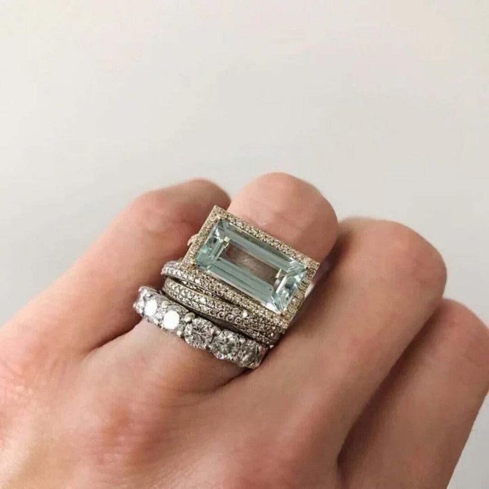 Antique Silver Turquoise Glass Ring Collection