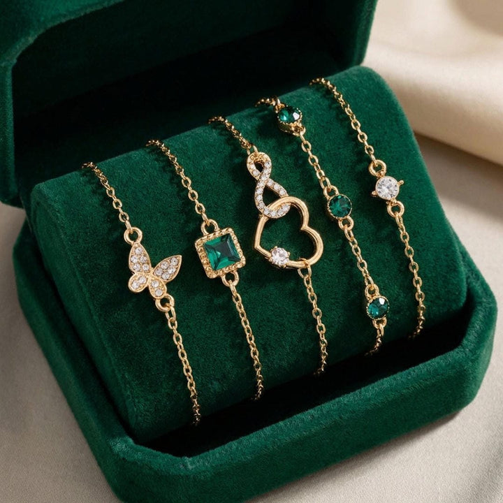 Emerald Heart Crystal Stone Bracelet Collection