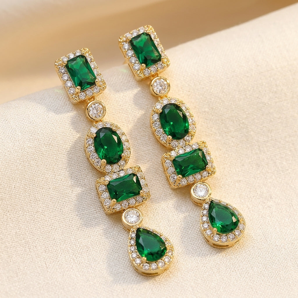 Emerald and Gold Assorted Shape Drop Earrings
