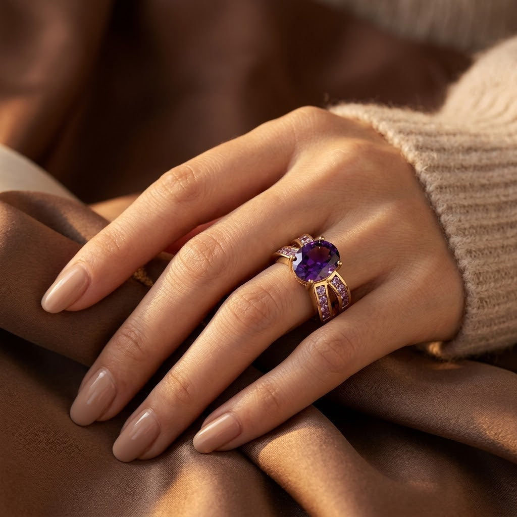 Gold Amethyst Split Band Ring