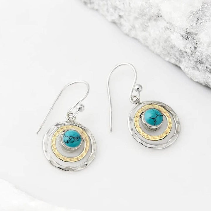 Bohemian Saturn Earrings in Turquoise and Gold