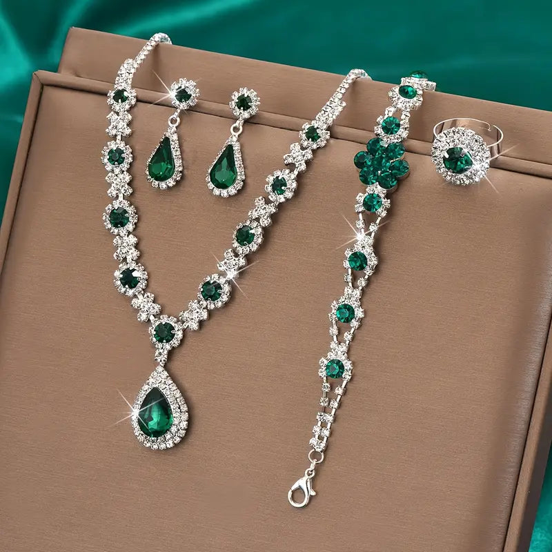 Adriana SIlver Emerald Set