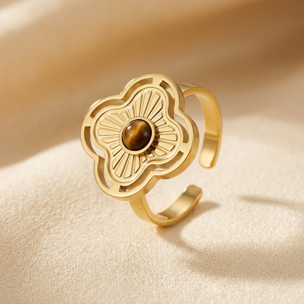 Floral-Inspired Golden Open Band Ring