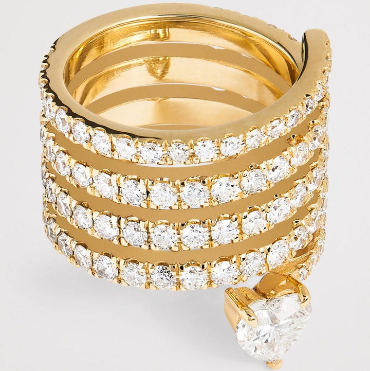 Vintage Gold Heart Wrap Ring with Zirconia Accents