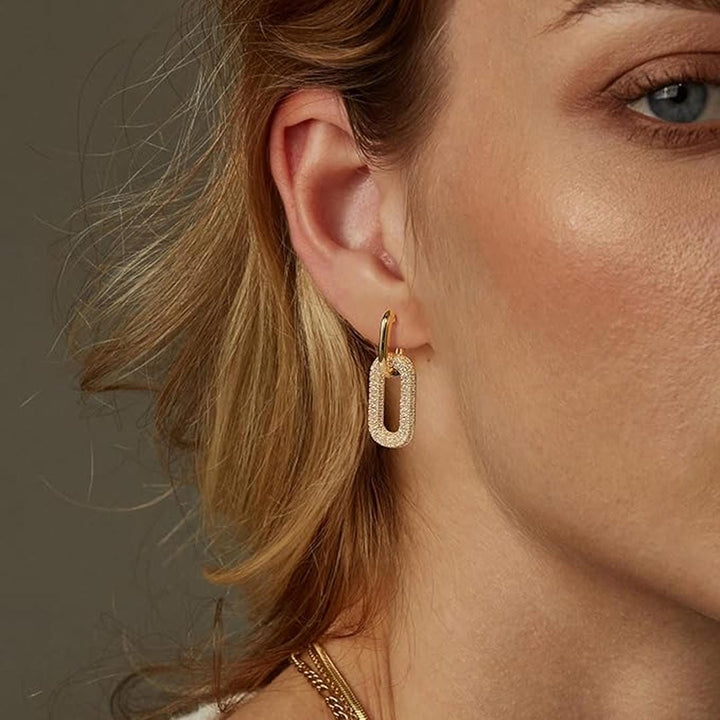 Vintage-Inspired Rhinestone Geometric Hoop Earrings