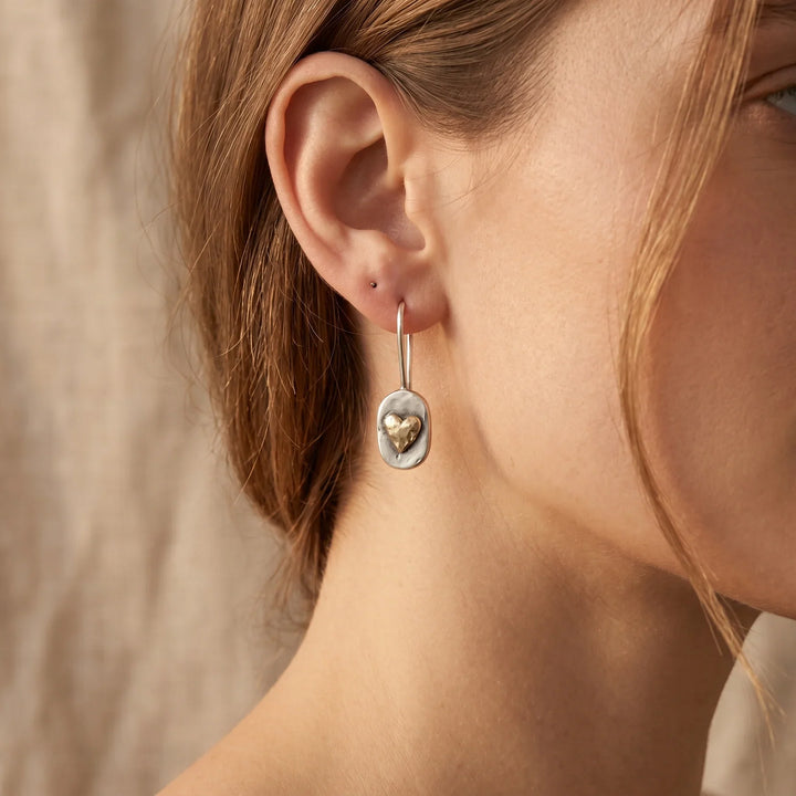 Antique Silver and Gold Heart-Shaped Earrings
