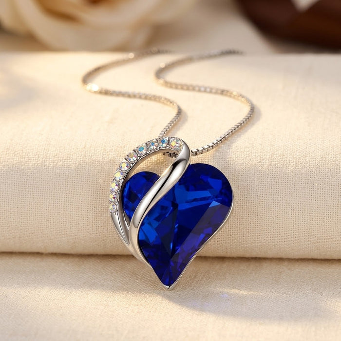 Sapphire Heart Pendant Necklace in Silver