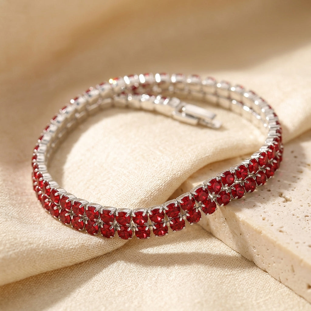 Ruby and Silver Tennis Bracelet